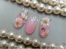 手描き3D桜ネイルアート着物柄