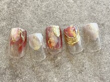エムドットネイル 池袋(m.nail)/赤ニュアンス×ミラーアート