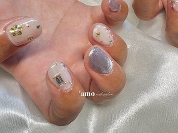 'amo nail atelier【フィルイン/パラジェル/定額コース】/キラキラお花