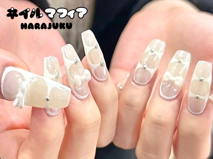 オーダー専】 バレエコア ネイルチップ ピンク 水色 上品 リボン