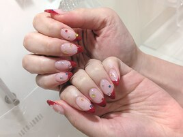 キラキラ赤フレンチ