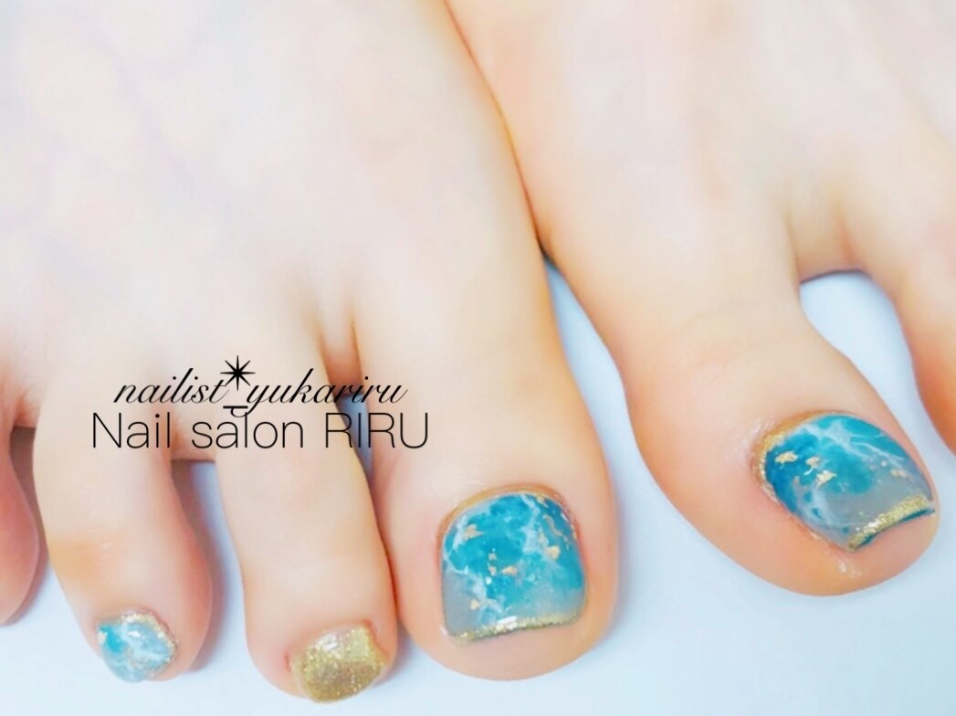 【314】オーダー❉ターコイズブルー 大理石 トルコ石 夏ネイル フットチップ サイズオーダー♡ニュアンス大理石フットネイルチップ ターコイズ size