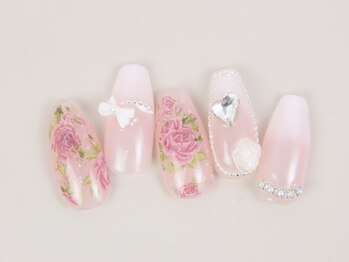 NAIL SALON -PREMA-/バラ+白グラデーションデザイン