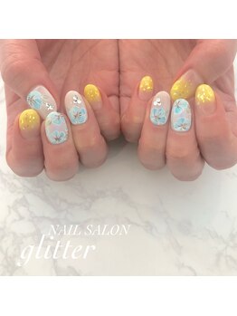 ネイルサロン グリッター(NAIL SALON glitter)/夏のお花ネイル