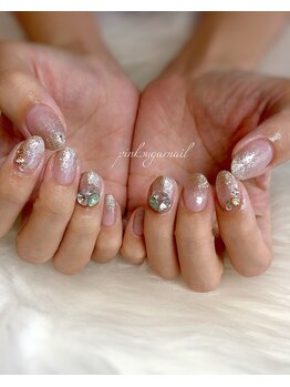 ピンクシュガーネイル(pink sugar nail)/立体ビジューがポイント☆