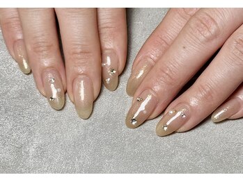 エムケーネイル(Mk-Nail)/ベージュ×金箔