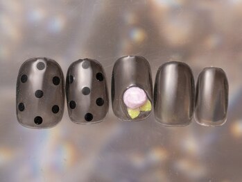 ジェミーネイル シンジュク(Jemiy nail shinjuku)/シアーブラックドットバラ￥7980