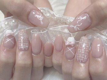 ララアンジュ(LaLa-Ange)/ツイード×リボンネイル