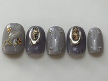 ネイルメゾン 天神店(NAIL MAISON)/グレー金箔ミラー秋¥9000