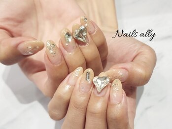 ネイルズアリー 立川店(Nails ally)/ビジュー×桃×Vカットストーン