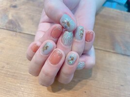 ガーリーアート/透け感/秋ネイル