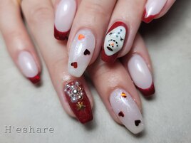 冬ネイル、雪だるま