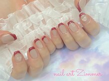 ネイルアート ジマー/王道フレンチ＋パーツ/韓国