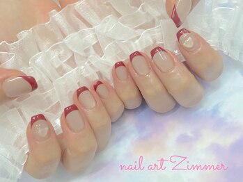 ネイルアート ジマー/王道フレンチ+パーツ/韓国