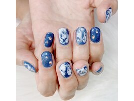 タイダイ風定額アート付きネイル