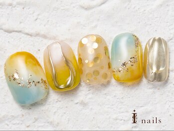 アイネイルズ 横浜WEST店(I-nails)/黄×ブルーネイル10480円