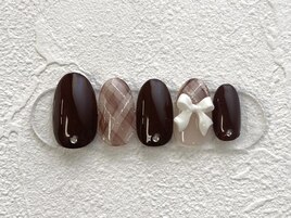 チェック×リボン