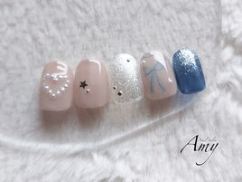 リボン×ハートネイル