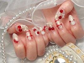 チェック&さくらんぼネイル