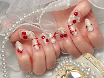 チェック&さくらんぼネイル