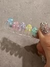 夏ネイル　花火　パステルラメ