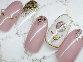 春 ピンク チューリップネイル