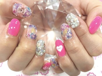 ネイルサロン 爪吉/水彩画のようなお花が◎