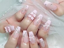 ジョアアンジェ 京橋店(joieange)/ピンク　フレンチ　リボンネイル