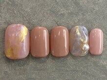 カラネイル 南森町店(calla nail)/ピンク×ゴールド　もやもや