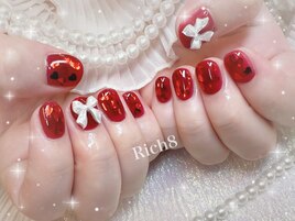 赤ネイル☆ハート埋め込みネイル
