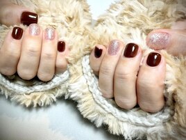 ボルドー＆ラメ２トーンデザイン