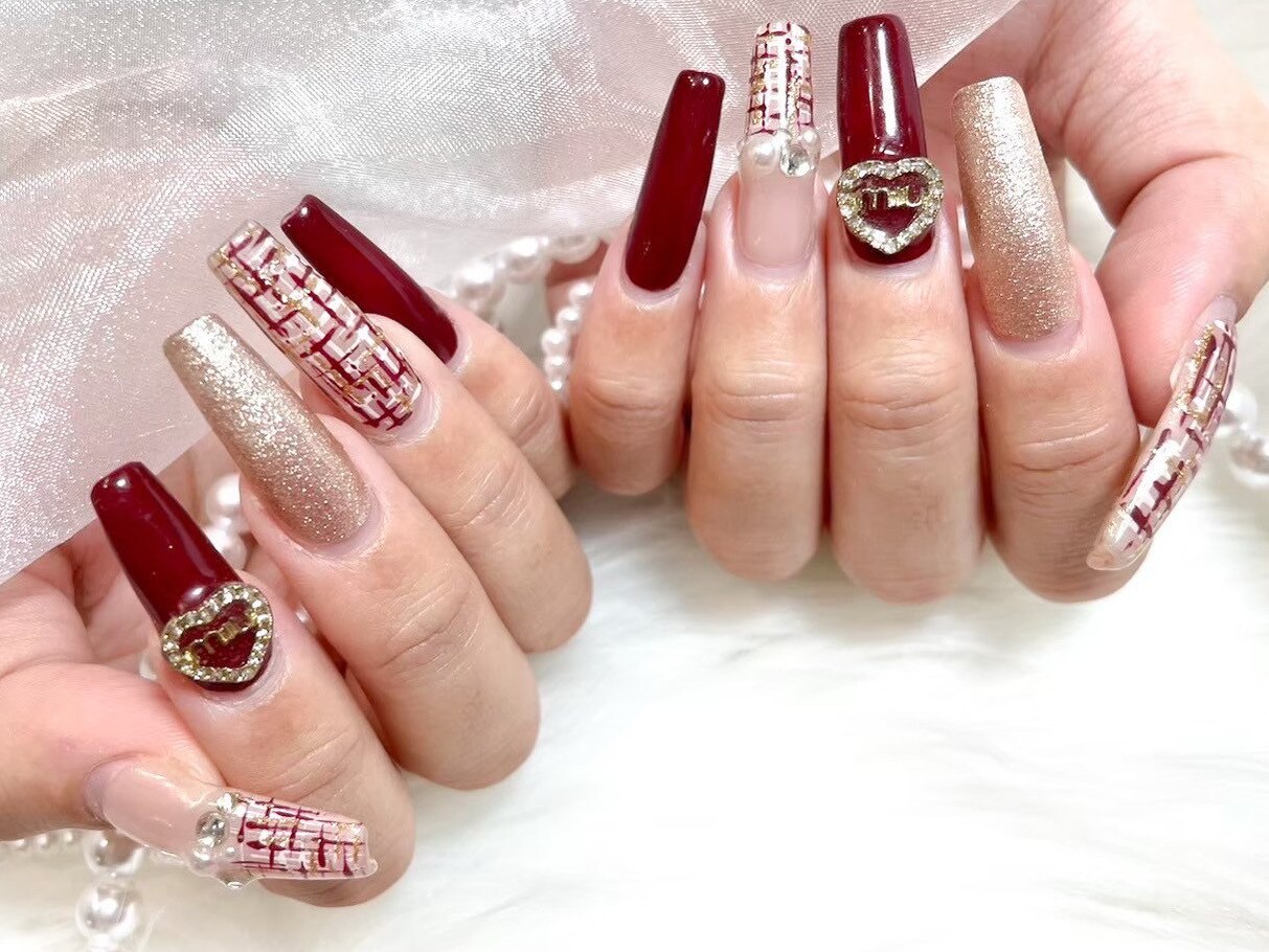 【No.031】ネイルチップ♡ニットネイル♡赤ネイル♡ツイード♡ボルドー No.031】ネイルチップ♡ニットネイル♡赤ネイル♡ツイード♡ボルドー