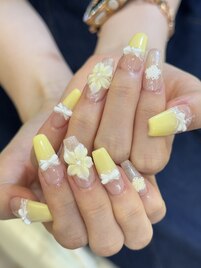 イエロー3Dフラワーリボンネイル