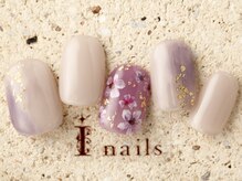 アイネイルズ 町田店(I nails)/パープル手描きフラワー8980円