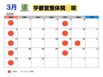 宇都宮整体院 咲/3月のスケジュール