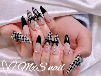 ミィスネイル(MxS Nail)/千鳥柄ガーリーフレンチ