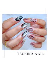 ツキカドットネイル(tsukika.nail)/深みカーキ×レオパード
