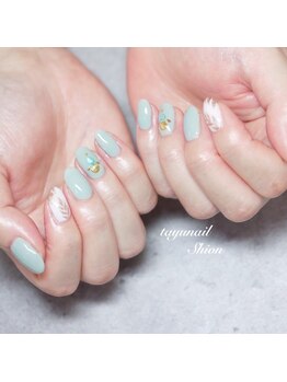 たゆ ネイル(たゆnail)/爽やかグリーンリーフネイル