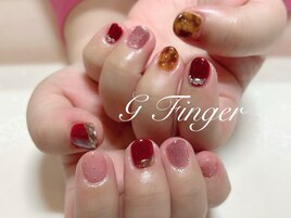 ボルドー＆べっ甲の秋ネイル