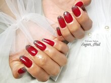 シュガーネイル(sugar nail)/バーガンディ＆flashネイル