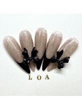 LOA.NAIL 本八幡店/【長さ出し】黒フレンチリボン★