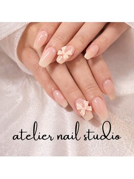 アトリエネイルスタジオ(atelier nail studio)/ちゅるんベージュ×リボンネイル