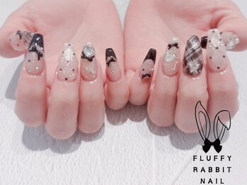 フラッフィーラビットネイル(fluffy rabbit nail)/チェックネイル フレンチネイル