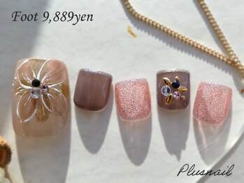 プラスネイル 銀座中央通り店(PLUS NAIL)/【1682】ミラー×手描きフラワー