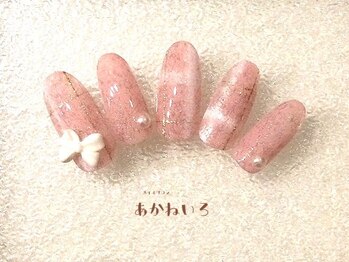 ネイルサロン あかねいろ/春色チェック　リボンネイル