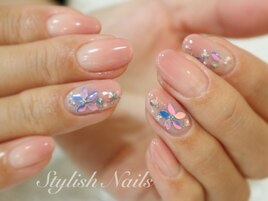 ベージュグラデ＆ホロフラワー