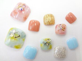 ネイルサロン クイール 小山店(NAIL SALON QUILL)/タイダイ×ワンカラー