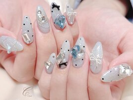 アイスブルー/リボンネイル