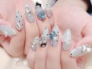 アイスブルー/リボンネイル