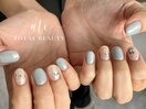 水色×ホロフラワーネイル